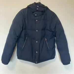 Sandro  Navy Blue Duck Down Feathers Hooded Jacket